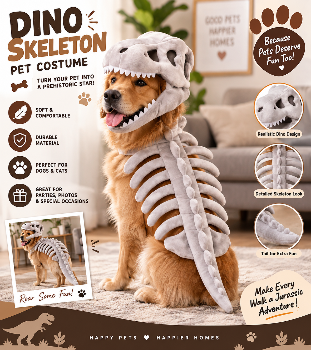 Dark Dinosaur Skeleton Pet Costume