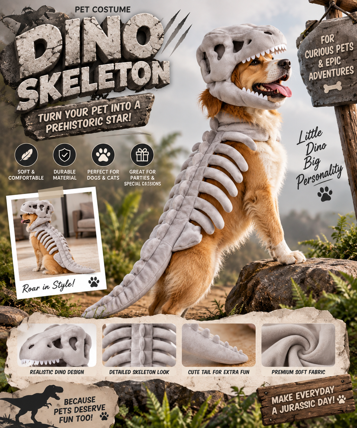 Dark Dinosaur Skeleton Pet Costume