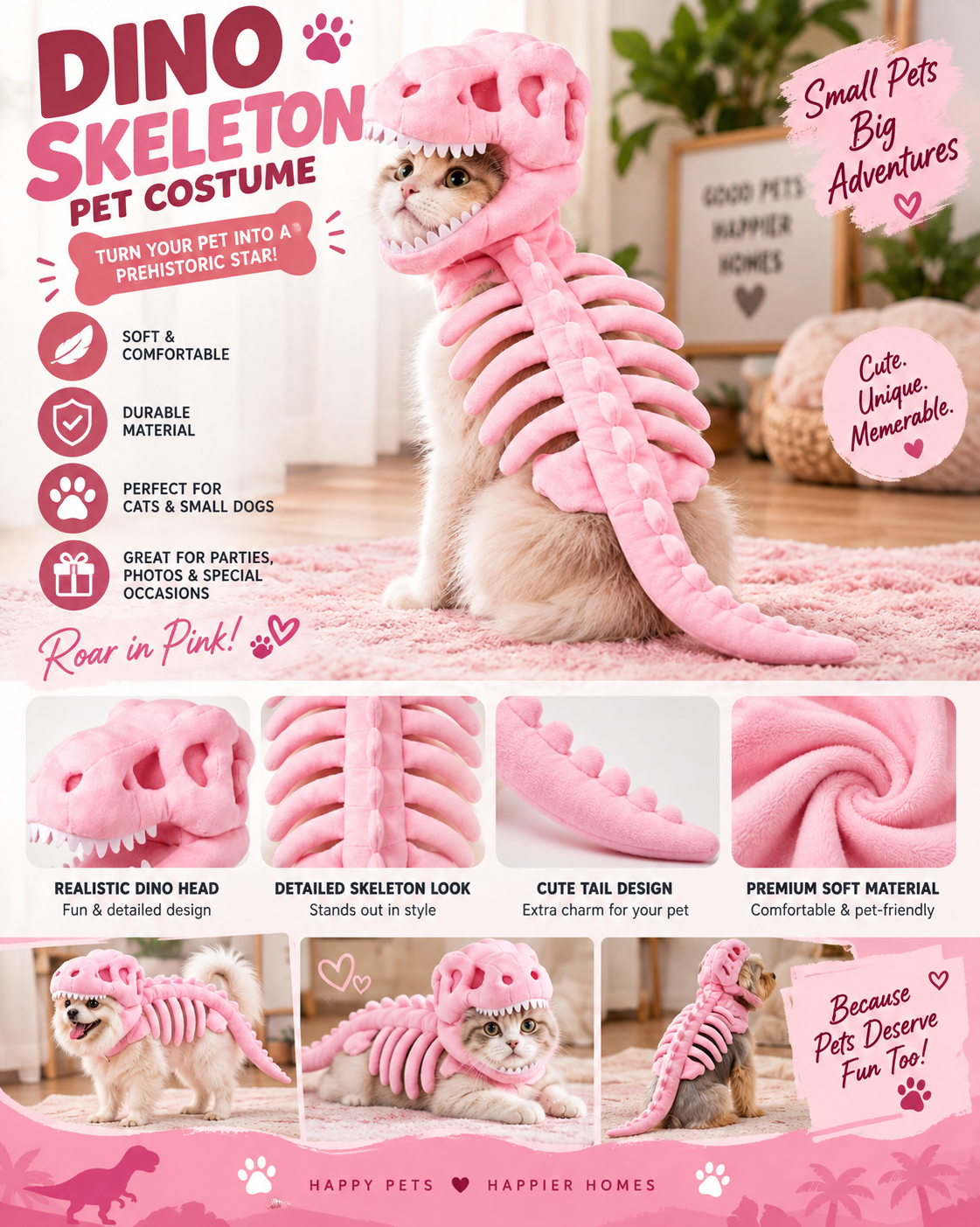 Dark Dinosaur Skeleton Pet Costume